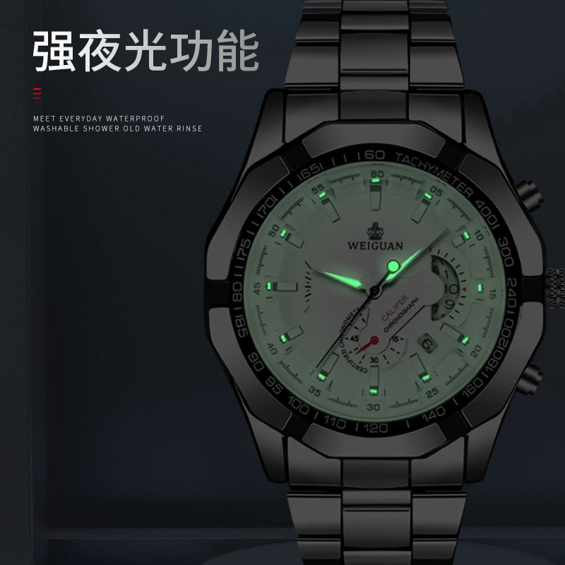 Men's Non-mechanical Watch Hollow Calendar Waterproof Luminous Stainless Steel Belt Simple Vibrato