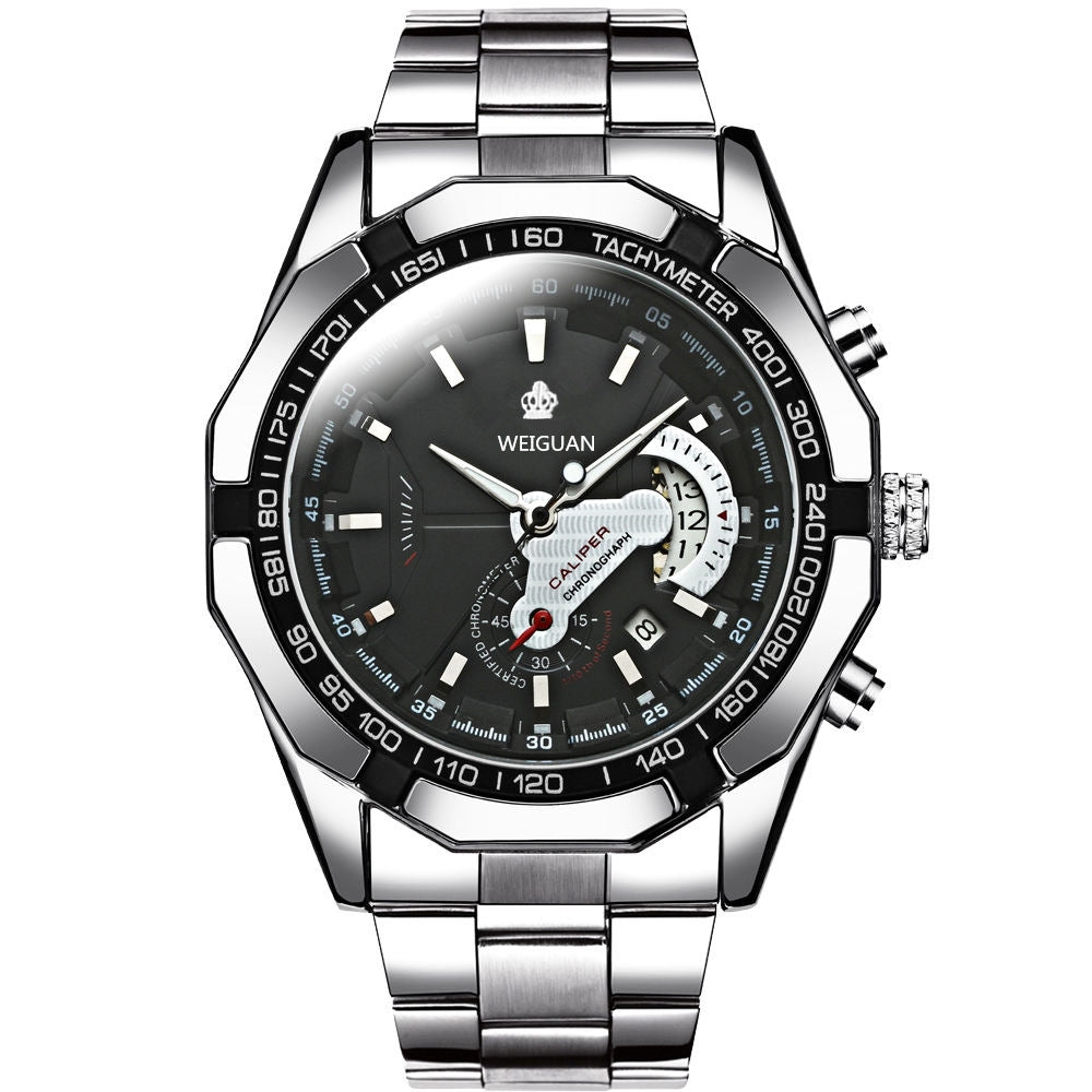 Men's Non-mechanical Watch Hollow Calendar Waterproof Luminous Stainless Steel Belt Simple Vibrato