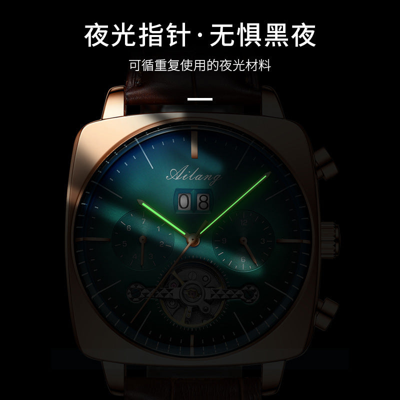 Swiss Airang Square Watch Men's Hollow Tourbillon Multifunctional Mechanical Watch Luminous Waterproof Automatic Men's Watch