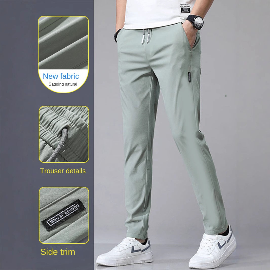 Casual Ice Silk Pants Men's Summer Korean Sports Plus Size Fashion Trend Foreign Trade Supply In Stock Wholesale Straight Leg Pants