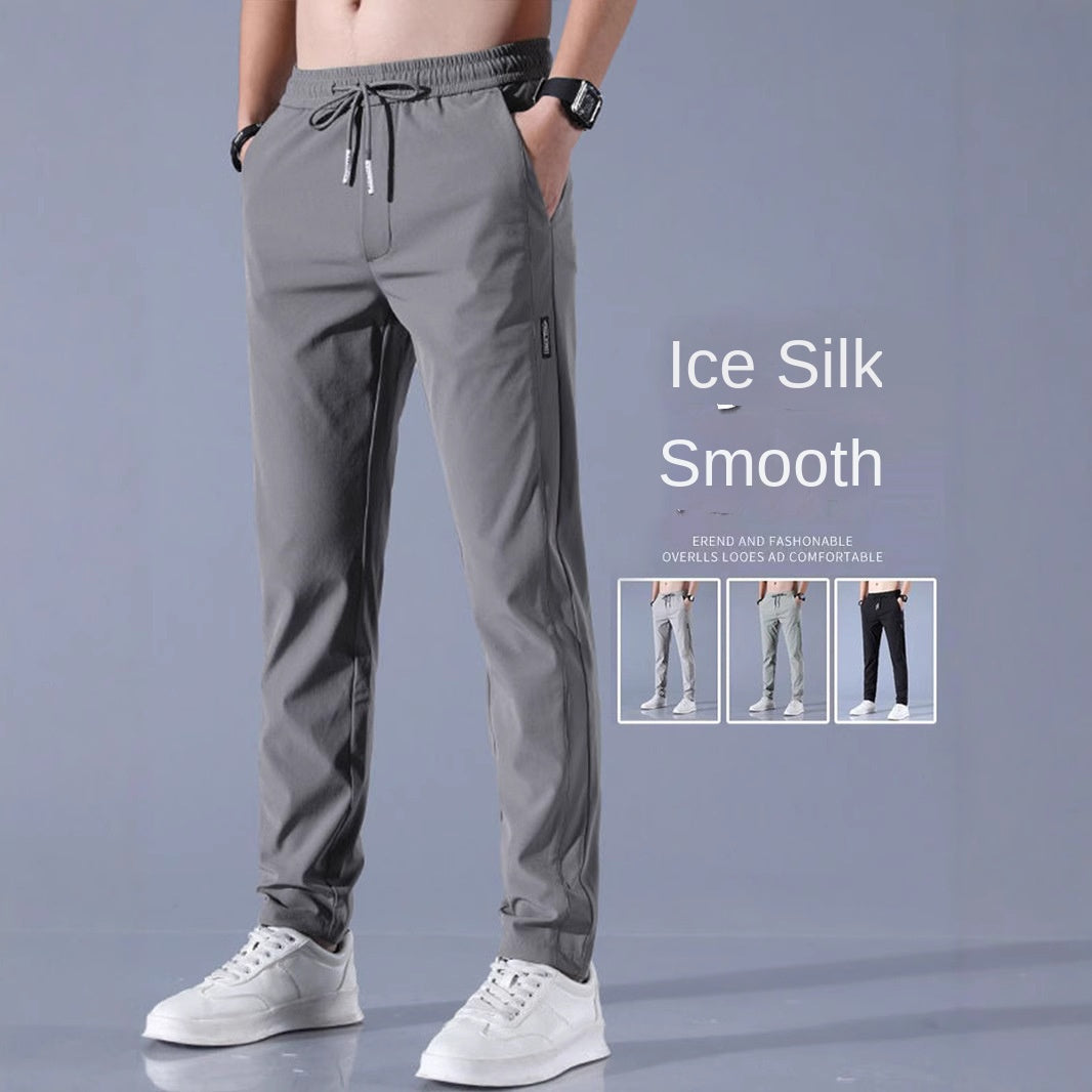 Casual Ice Silk Pants Men's Summer Korean Sports Plus Size Fashion Trend Foreign Trade Supply In Stock Wholesale Straight Leg Pants
