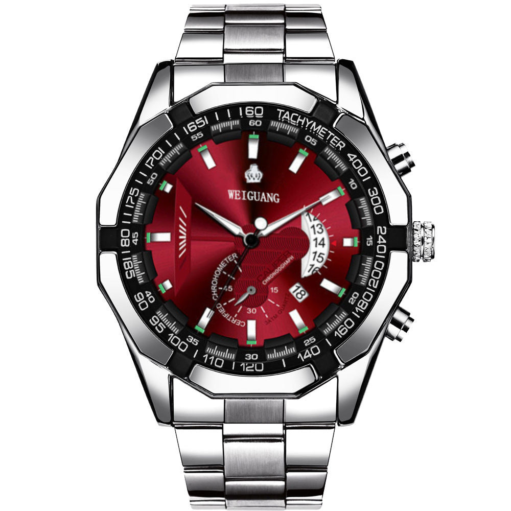Men's Non-mechanical Watch Hollow Calendar Waterproof Luminous Stainless Steel Belt Simple Vibrato