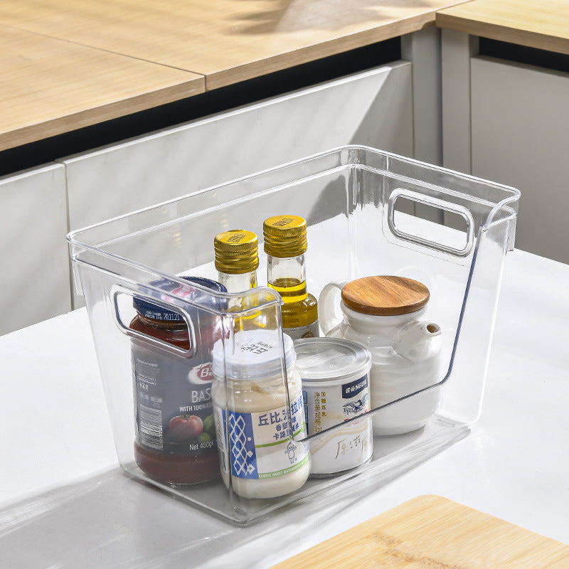 Household Desktop Storage Box Kitchen Table Seasoning Multifunctional Storage Box Transparent Large Wooden Lid Storage Box