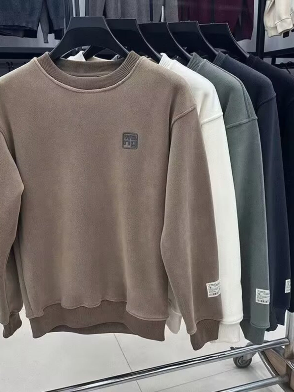 Foreign Trade Cut Label Double-sided Thickened Australian Grain Velvet Autumn And Winter Fleece-lined Top Men's Solid Color Casual Round Neck Fleece Sweat
