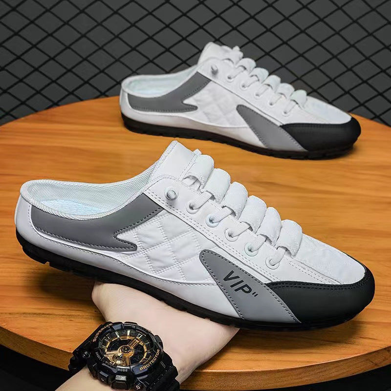 Men's Casual Trendy Spring/summer Flat Soft-soled Driving Shoes Half-support Shoes Comfortable Breathable Slip-resistant