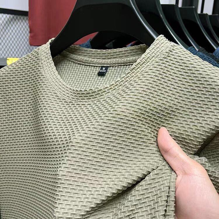 Mesh Bamboo Ice Silk T-shirt Men's Short-sleeved Summer Stretch Slim-fit Comfortable Cool-feeling Top Casual All-match Half-sleeve Trendy