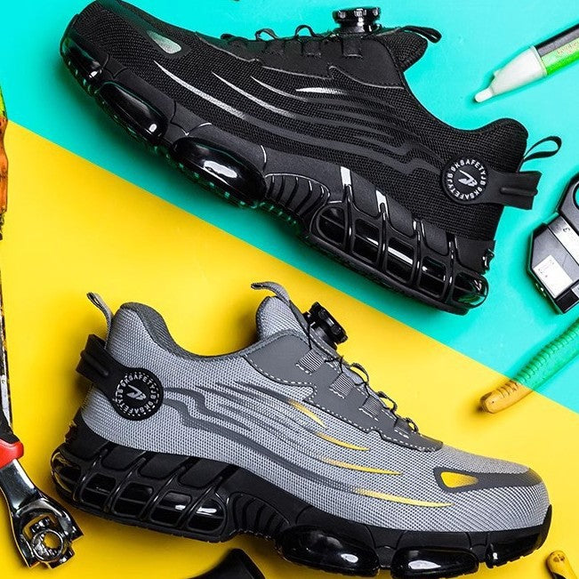 Cross-border Fashion New Rotating Button Labor Protection Shoes Men's Anti-smashing Anti-puncture Safety Shoes Non-slip Wear-resistant Work Shoes