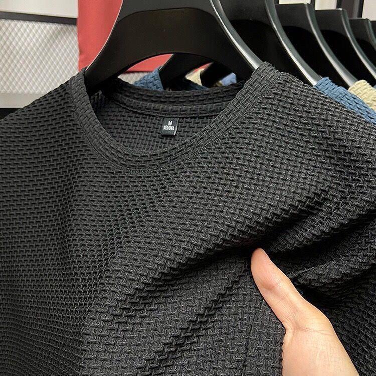 Mesh Bamboo Ice Silk T-shirt Men's Short-sleeved Summer Stretch Slim-fit Comfortable Cool-feeling Top Casual All-match Half-sleeve Trendy