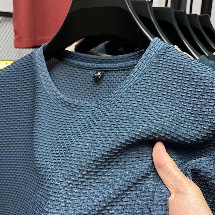 Mesh Bamboo Ice Silk T-shirt Men's Short-sleeved Summer Stretch Slim-fit Comfortable Cool-feeling Top Casual All-match Half-sleeve Trendy