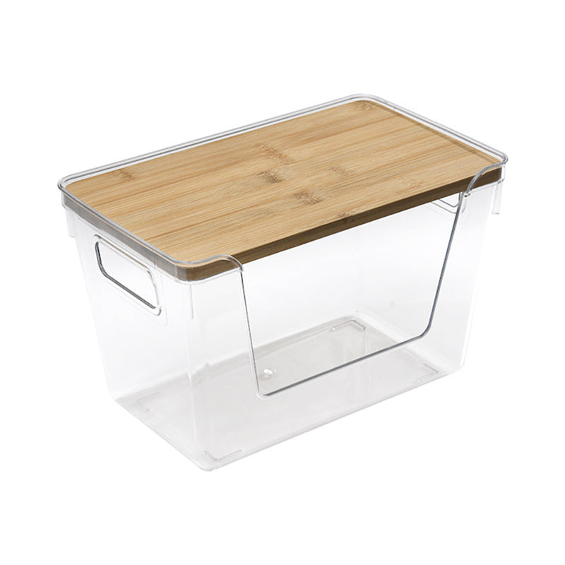 Household Desktop Storage Box Kitchen Table Seasoning Multifunctional Storage Box Transparent Large Wooden Lid Storage Box