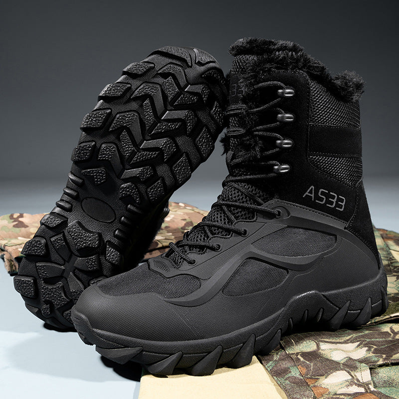 Thickened And Warm Outdoor Off-road Camping Adventure Hiking Workwear Tactical Boots Cross-border New Velvet Military Boots For Men