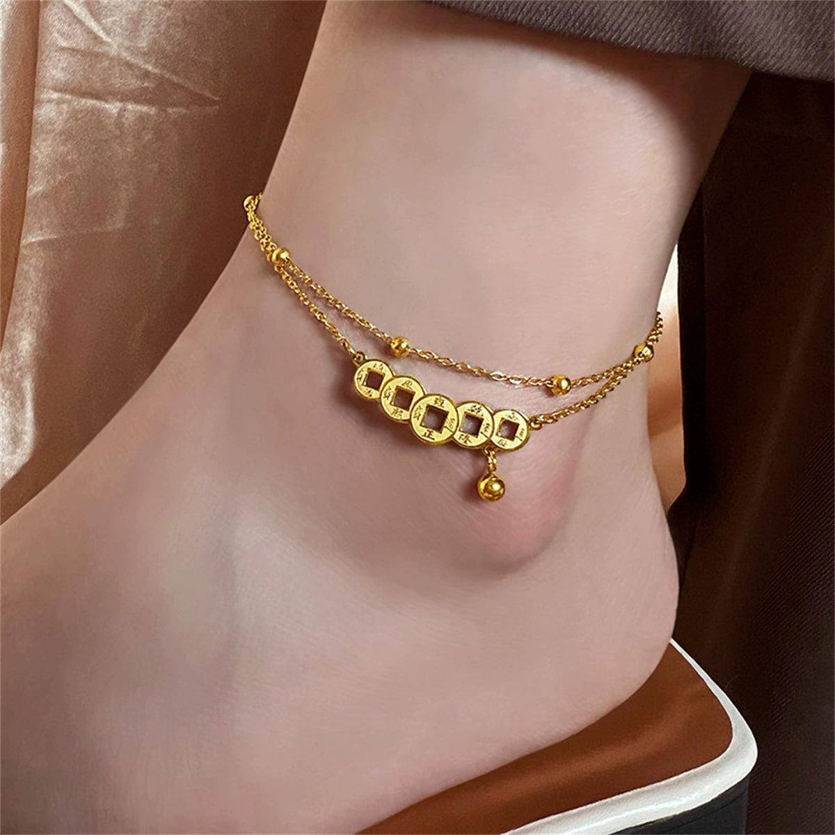 Titanium Steel Non-fading Bell Anklet 2024 New Trendy Niche Design 18K Gold Plated High-end Anklet Anklet For Women