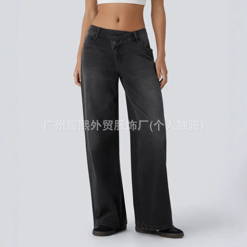 Women&#039;s Personalized High-Wait Straight-Line Jeans